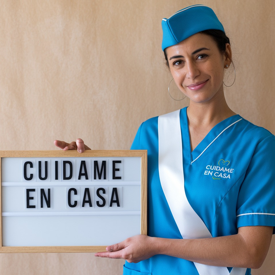 Chica joven sosteniendo cartel de la empresa